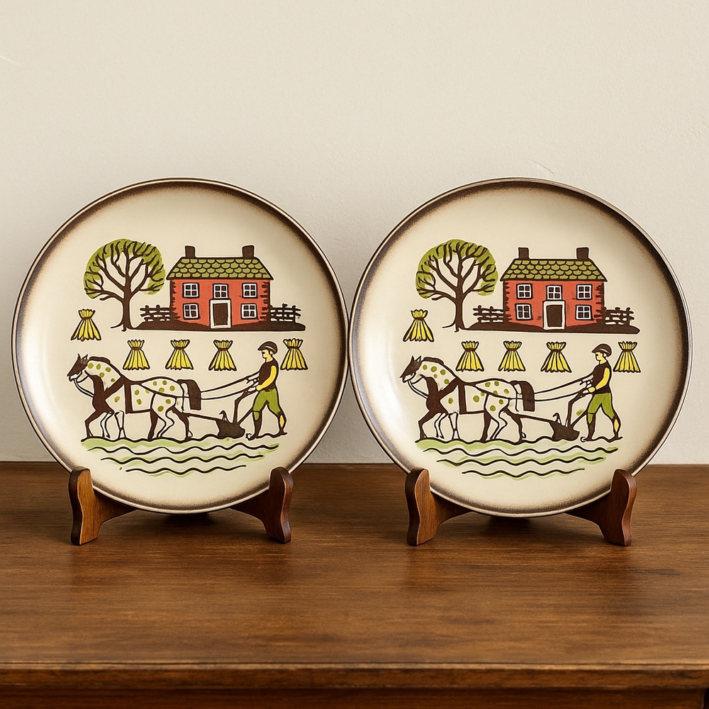 🐴 Set of 2 VTG Metlox Poppytrail "Red Rooster" 10" Dinner Plates